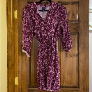 Maternity Maroon cuff sleeve tie-waist dress